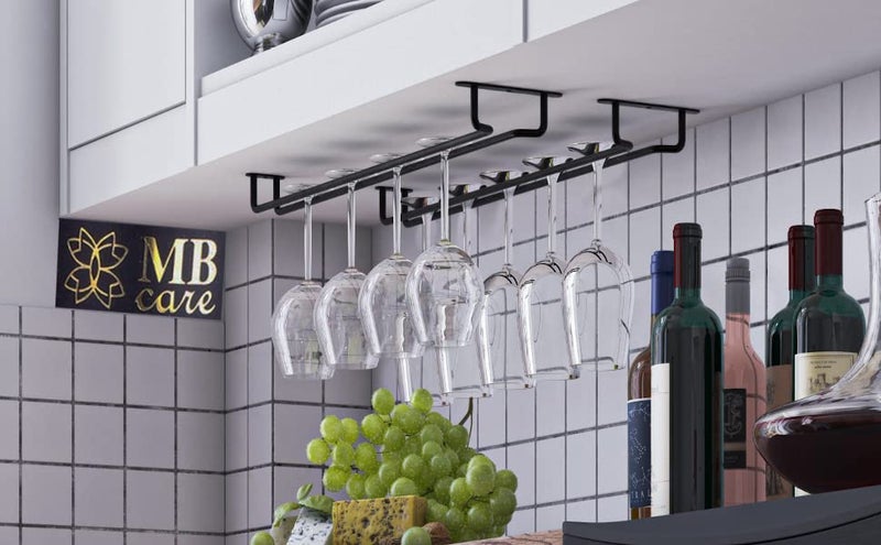 MBCARE Wine Glass Rack, Under Cabinet Wine Glass Holder Alloy Steel Stemware Glass Rack - Hanging Stemware Wine Glass Holder For Kitchen Cabinet & Bar (4 Pack) Black, Hanging Shelves - Image 5
