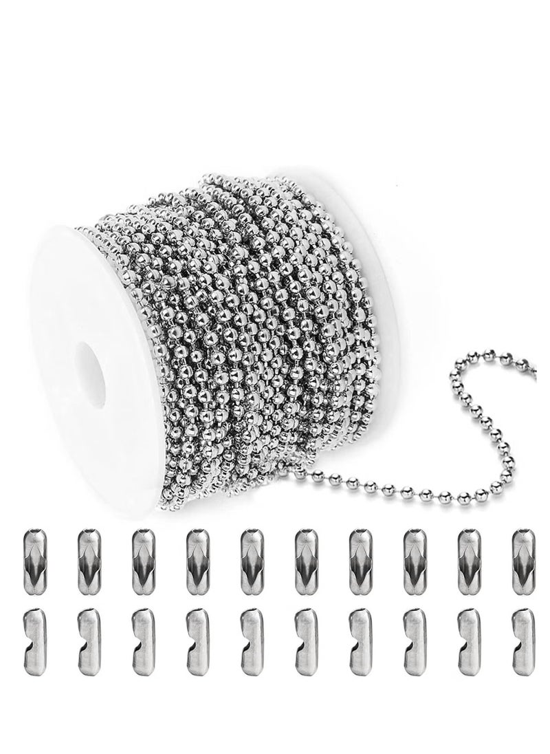 GMORO Ball Bead Chain,10 Meters Stainless Steel Chain Necklace with 20 Pieces Connecting Clasps for Jewelry Making Bracelet Crafts,Silver Metal Zipper Small Roll  - Image 1