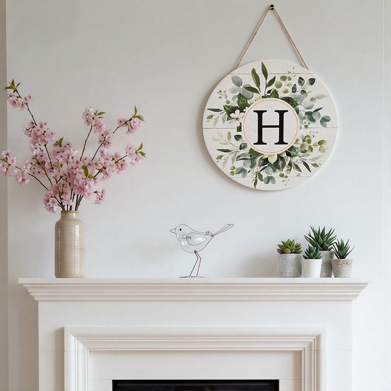 Sm:)e Smile Monogram Letter H Wreaths Wooden Welcome Sign, Family Last Name Initial Front Door Wall Decoration, Floral Spring Summer Porch Rustic Home Kitchen Decor - Image 3