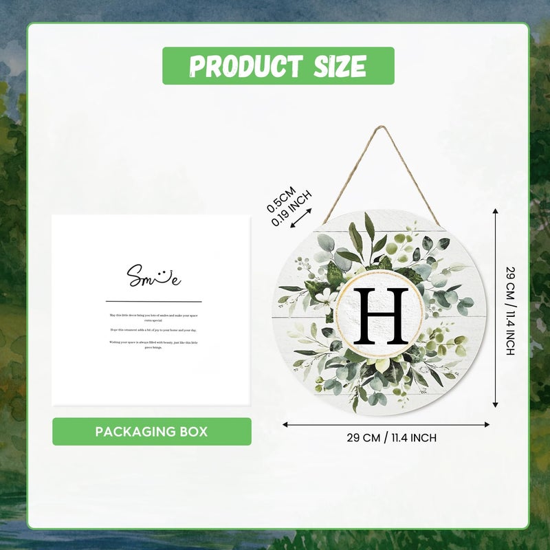 Sm:)e Smile Monogram Letter H Wreaths Wooden Welcome Sign, Family Last Name Initial Front Door Wall Decoration, Floral Spring Summer Porch Rustic Home Kitchen Decor - Image 2