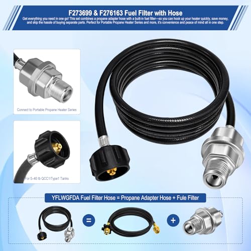 YFLWGFDA Propane Heater Fuel Filter F273699 with 6FT Propane Hose for Portable Propane Heater Series – Connect 20-45 lb Propane Tanks, Replaces F276163 F273704 F273701 F273702 Etc. - Image 3