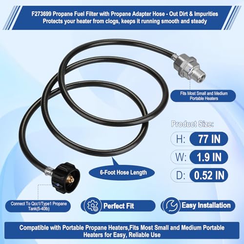 YFLWGFDA Propane Heater Fuel Filter F273699 with 6FT Propane Hose for Portable Propane Heater Series – Connect 20-45 lb Propane Tanks, Replaces F276163 F273704 F273701 F273702 Etc. - Image 5