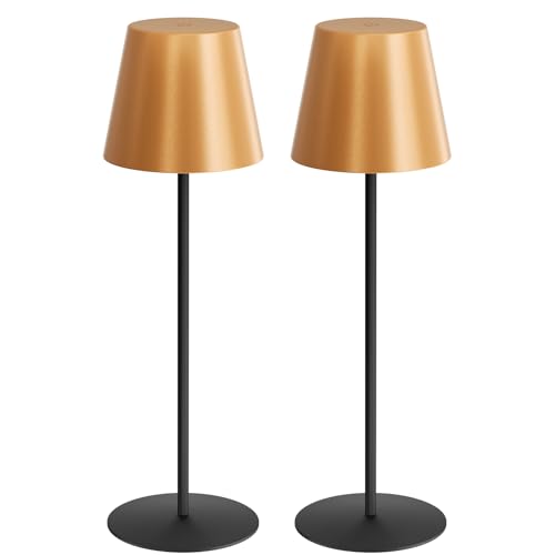 uuffoo 2 Pack Cordless Table Lamp Rechargeable 5000mAH Battery Operated Lights Touch Control LED Portable Desk Lamps 3 Color Dimming for Outdoor Coffee Bedroom Kitchen GoldBlack - Image 1