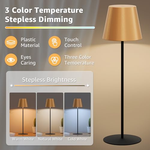 uuffoo 2 Pack Cordless Table Lamp Rechargeable 5000mAH Battery Operated Lights Touch Control LED Portable Desk Lamps 3 Color Dimming for Outdoor Coffee Bedroom Kitchen GoldBlack - Image 3