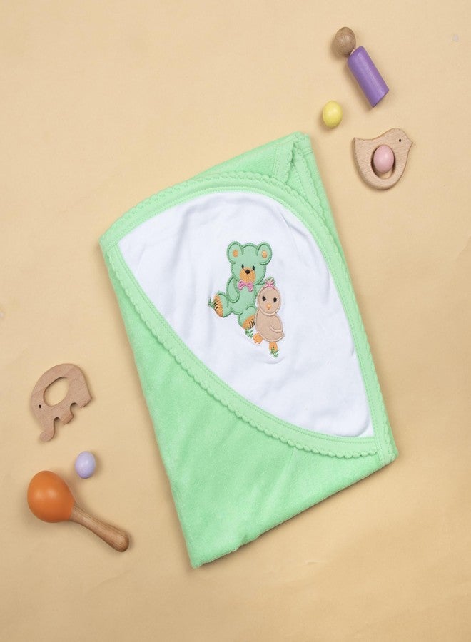 Tinycare Cotton Bath Hooded Towel for New Born, Extra Soft Double Side Terry Fabric Printed Towel for Kids/Toddler/Infants 72 x 72cm, Quick Absorbent, Reusable Towels (Green- 1P) 0-12 Months - Image 2