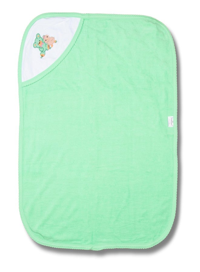 Tinycare Cotton Bath Hooded Towel for New Born, Extra Soft Double Side Terry Fabric Printed Towel for Kids/Toddler/Infants 72 x 72cm, Quick Absorbent, Reusable Towels (Green- 1P) 0-12 Months