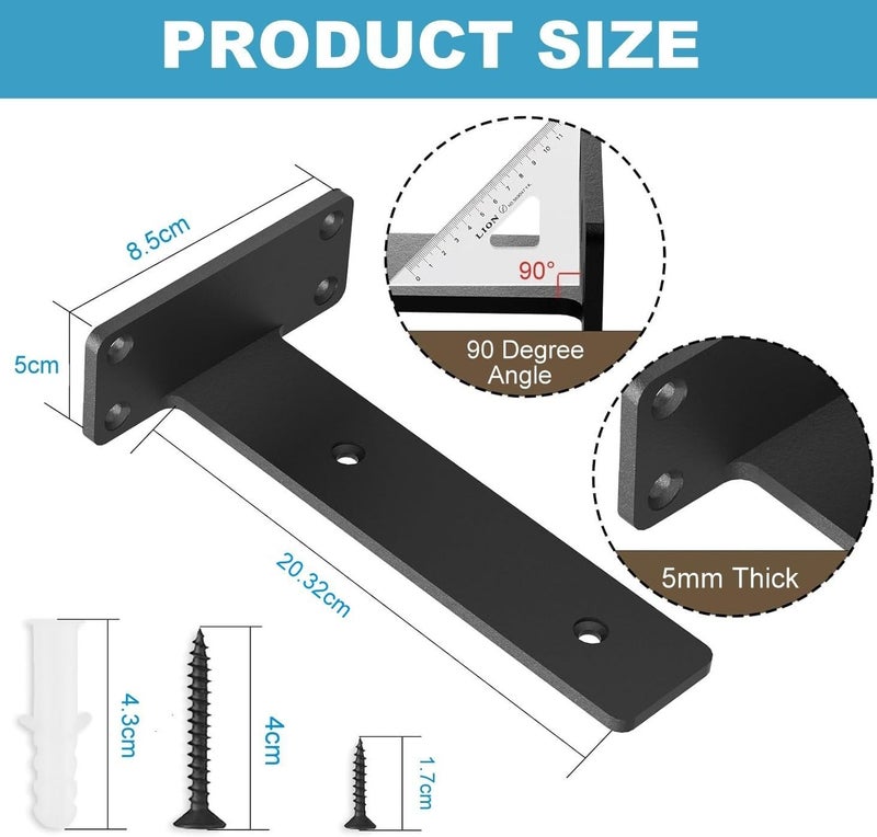 BLYPHOO Shelf Bracket Heavy Duty Metal L-shaped Brackets for Shelf Support 6 Pcs: BLYPHOO® Floating Shelf w/ Screws – Upgraded Hidden Shelf Bracket- Industrial Wall Brackets for Shelves (8inch) - Image 2