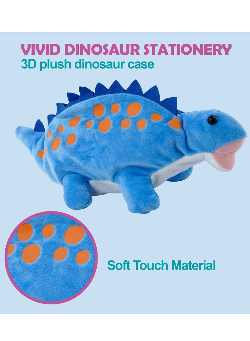 Excefore Pencil Case for Boy,  Dinosaur Pencil Pen Holder Case, 3D Plush Animal School Supplies Storage Bag Pouch Plush Toy for Kids(Blue） - Image 4