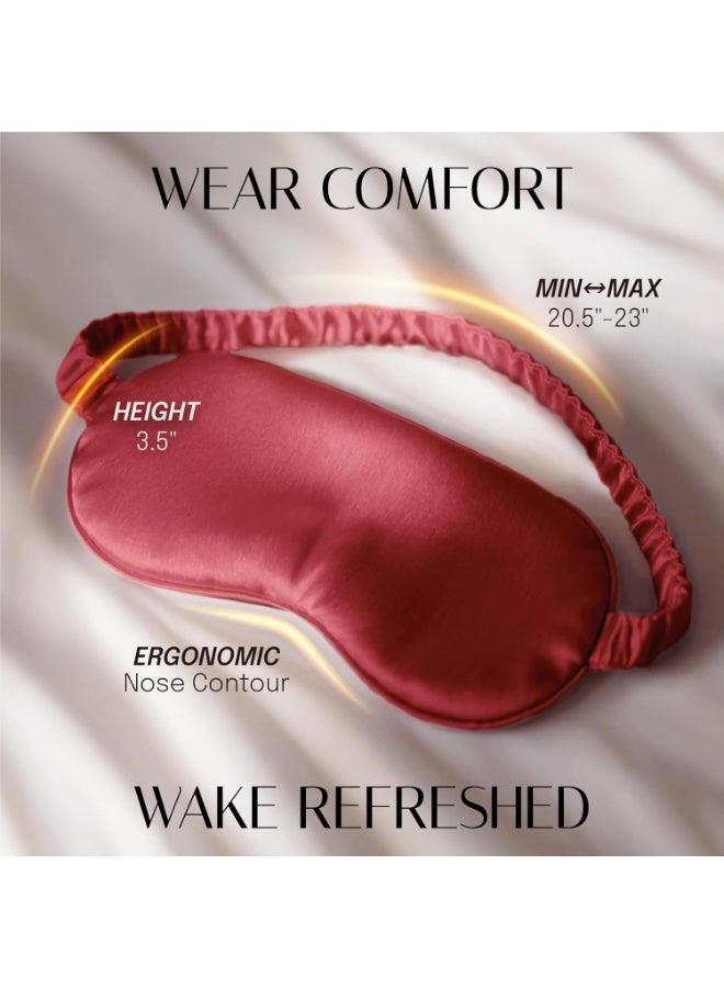 قناع نوم حريري للعين مع حزام مرن للنوم والسفر والقيلولة، غطاء ناعم للعين باللون الاحمر الداكن - Image 4