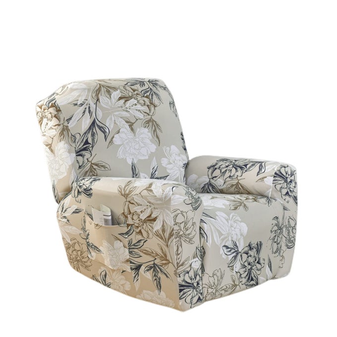 STRETCH RECLINER COVER 4 PIECES PRINTED LAZY BOY CHAIR COVERS FLORAL PATTERNED RECLINER SOFA SLIPCOVER ANTISLIP FITTED FURNITURE PROTECTOR WITH ELASTIC BOTTOM A3