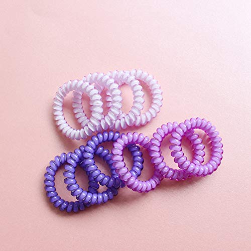 canjoyn 10 Pcs Rubber Spiral Hair Ties - Elastic No Crease Coil Ponytail Holders, Phone Cord Ties for Women with Thick Hair (Purple) - Image 5