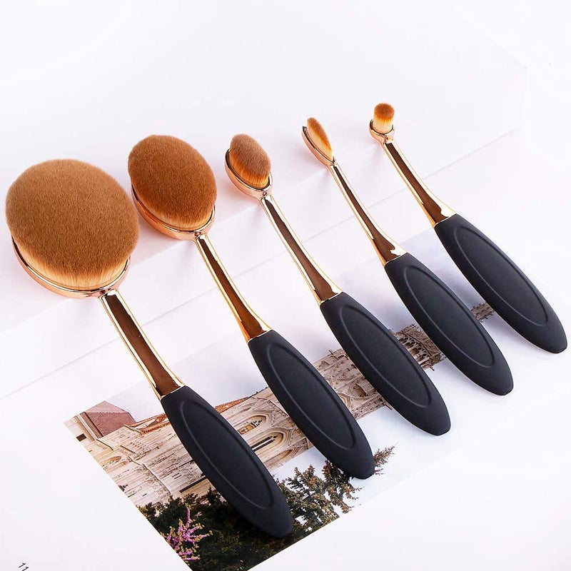 Yoseng Oval Foundation Brush 5 Pcs Toothbrush makeup brushes(Black handle rose gold) - Image 3