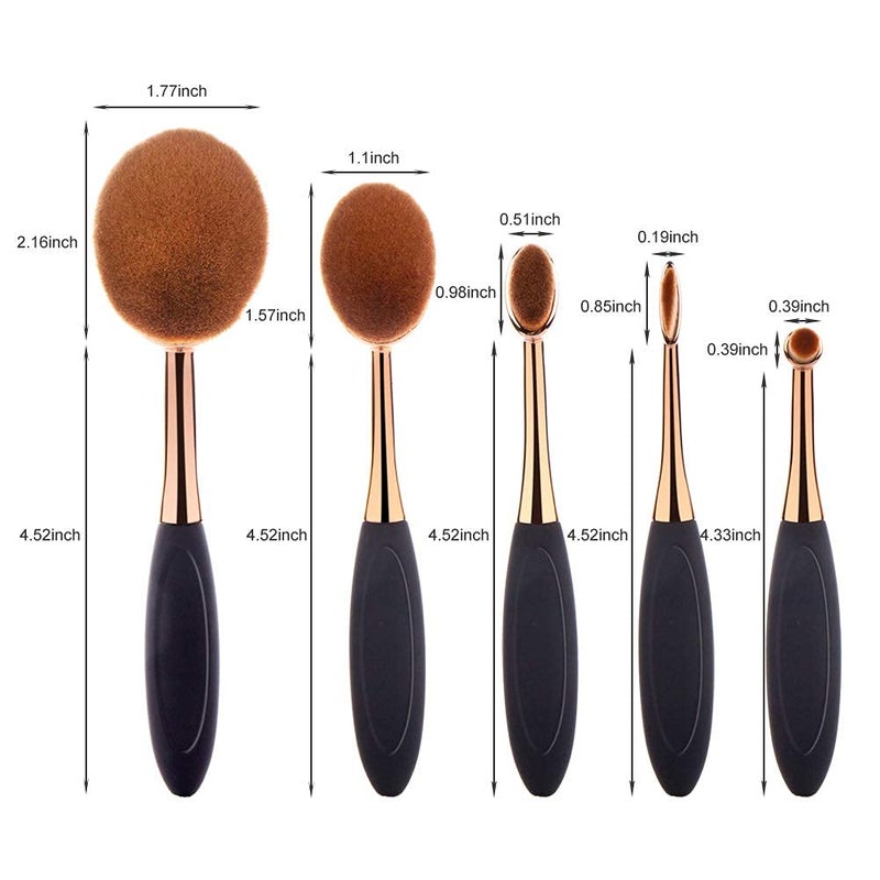 Yoseng Oval Foundation Brush 5 Pcs Toothbrush makeup brushes(Black handle rose gold) - Image 4