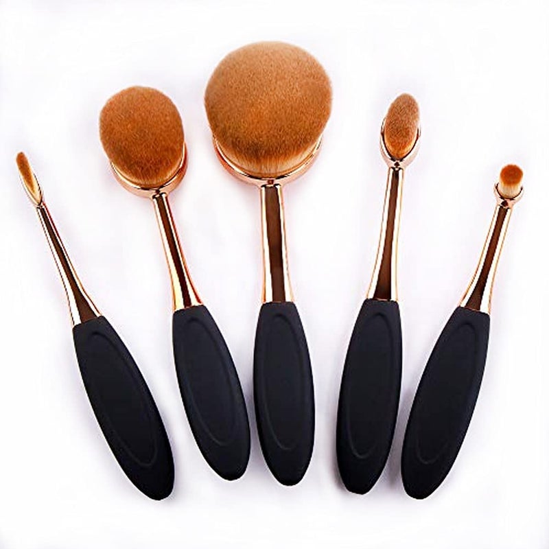 Yoseng Oval Foundation Brush 5 Pcs Toothbrush makeup brushes(Black handle rose gold) - Image 1
