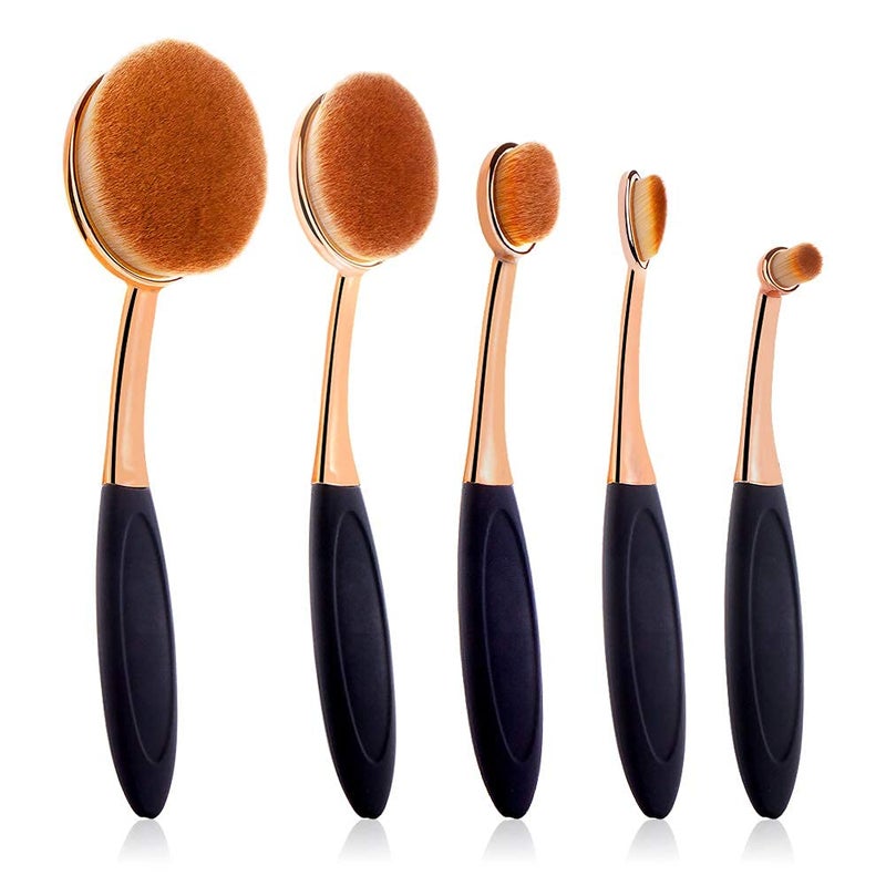 Yoseng Oval Foundation Brush 5 Pcs Toothbrush makeup brushes(Black handle rose gold) - Image 2