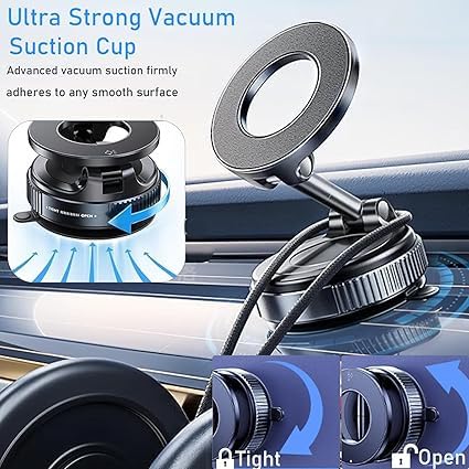 NIYANETAIL Magnetic Phone Holder Stand Upgraded Vacuum Suction Cup Mount with 360° Swivel Lock | Compatible with | for Car, Gym, Mirror, Kitchen & Smooth Surfaces - Image 2