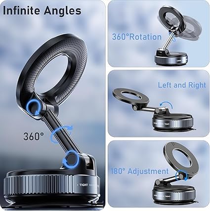 NIYANETAIL Magnetic Phone Holder Stand Upgraded Vacuum Suction Cup Mount with 360° Swivel Lock | Compatible with | for Car, Gym, Mirror, Kitchen & Smooth Surfaces - Image 5