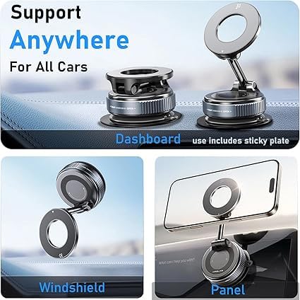 NIYANETAIL Magnetic Phone Holder Stand Upgraded Vacuum Suction Cup Mount with 360° Swivel Lock | Compatible with | for Car, Gym, Mirror, Kitchen & Smooth Surfaces - Image 3