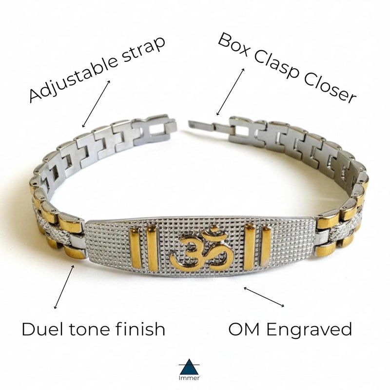 immer ® Men’s OM Bracelet – 18K Gold Plated Stainless Steel | Waterproof, Anti-Tarnish, Skin-Friendly Spiritual Jewellery for Men & Women, Adjustable Size - Image 2