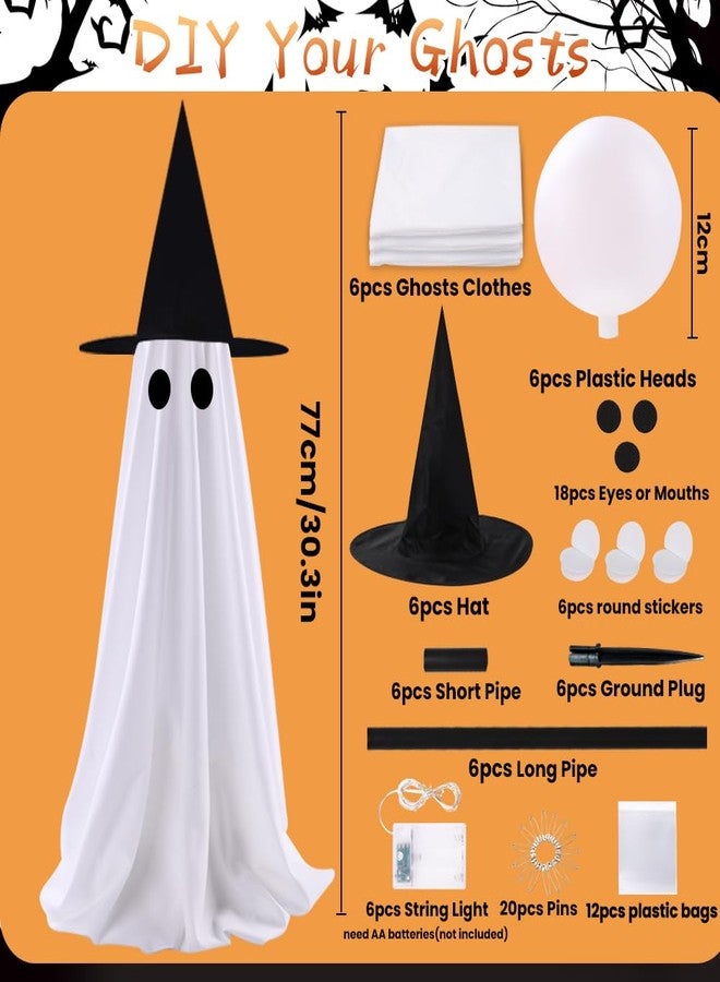 DULEFUN 6 Packs Halloween Ghosts Outdoor Decorations, Light Up Spooky Ghost with Hat for Halloween Party Favors Lighted Stakes for Yard Garden Grass Lawn Patio Pathway Outside Decor - Image 3