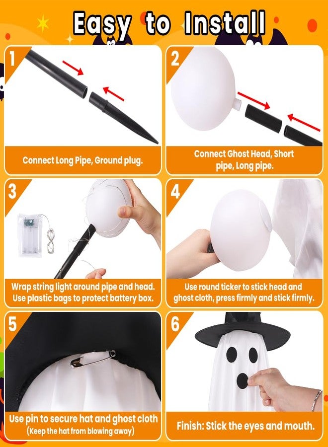 DULEFUN 6 Packs Halloween Ghosts Outdoor Decorations, Light Up Spooky Ghost with Hat for Halloween Party Favors Lighted Stakes for Yard Garden Grass Lawn Patio Pathway Outside Decor - Image 4