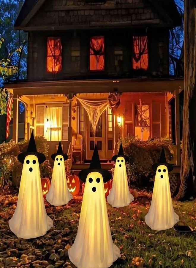 DULEFUN 6 Packs Halloween Ghosts Outdoor Decorations, Light Up Spooky Ghost with Hat for Halloween Party Favors Lighted Stakes for Yard Garden Grass Lawn Patio Pathway Outside Decor - Image 5