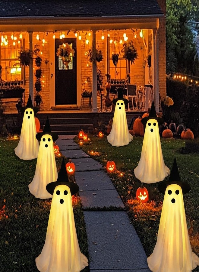 DULEFUN 6 Packs Halloween Ghosts Outdoor Decorations, Light Up Spooky Ghost with Hat for Halloween Party Favors Lighted Stakes for Yard Garden Grass Lawn Patio Pathway Outside Decor - Image 2