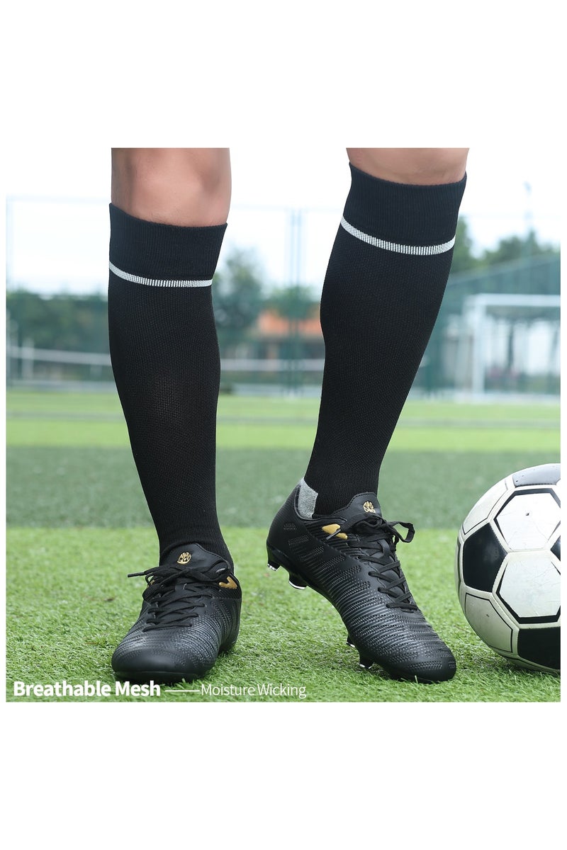 SKY WING Men's And Women's Soccer Socks Color Stretchy Compression Knee High Tube Socks Football Athletic Socks for Unisex-Black-3 Pair - Image 4