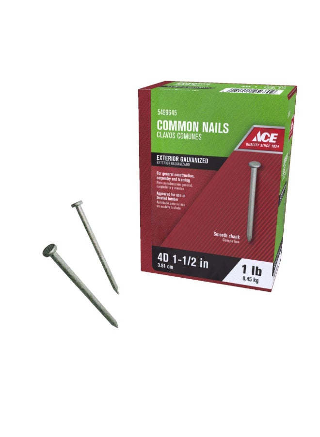 ACE 4D Hot-Dipped Galvanized Steel Flat Head Common Nails Silver 1.5 Inch ACE5499645 - Image 2