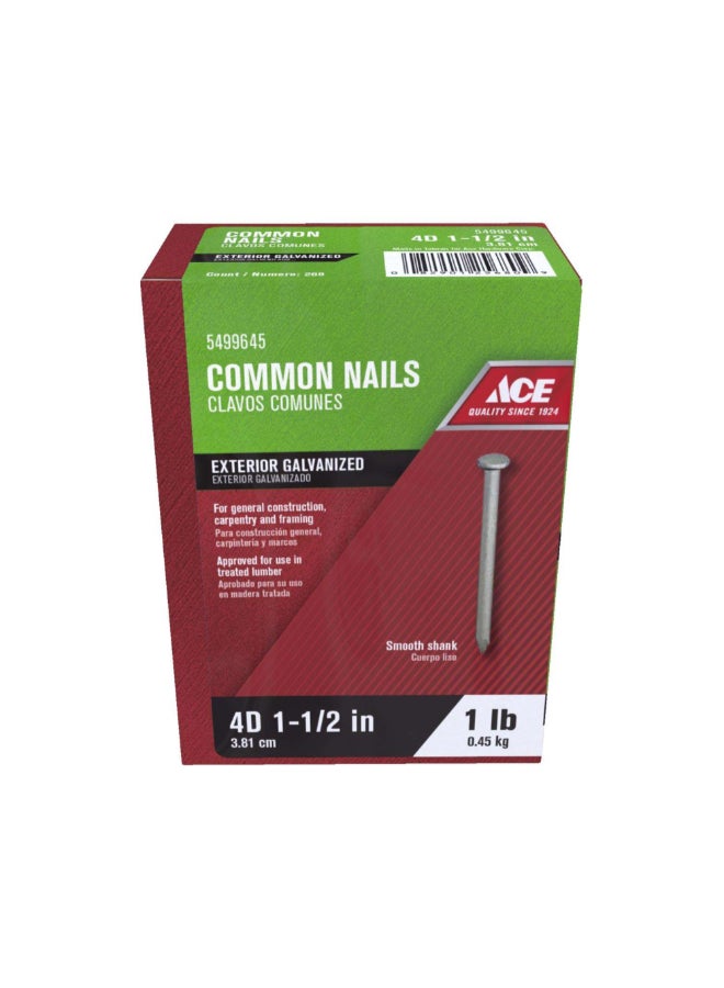 ACE 4D Hot-Dipped Galvanized Steel Flat Head Common Nails Silver 1.5 Inch ACE5499645 - Image 1
