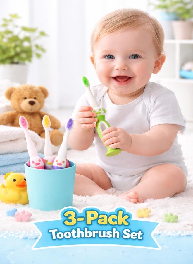 Baby Toothbrush Ultra Soft Bristles for Kids 0-3 Years | BPA Free Toddler & Infant Toothbrush | Easy Grip | Kids Toothbrush Combo Pack (3 pc) - Image 3