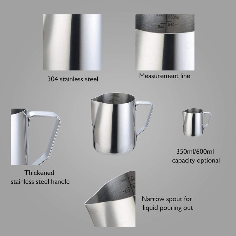 ALKAYAN 304 Stainless Steel Milk Frothing Pitcher 350ml Milk Coffee Measurements Stea... - Image 4