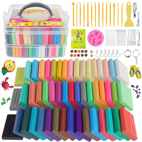 CyAJM Polymer Clay Kits 50 Colors,Christmas Modeling Clay for Kids DIY Mold Oven Bake Clay with Storage Box Sculpting Tools and Accessories,for Kids Adult and Artist Friendly Ideal Gifts - Image 1