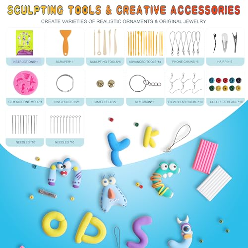 CyAJM Polymer Clay Kits 50 Colors,Christmas Modeling Clay for Kids DIY Mold Oven Bake Clay with Storage Box Sculpting Tools and Accessories,for Kids Adult and Artist Friendly Ideal Gifts - Image 2
