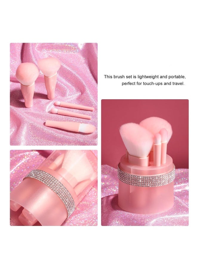 Generic Travel Mini Makeup Brushes Set, Short Portable Travel Brush With Diamond Case, for Contour Blush Foundation Powder Concealers Eye Shadows, Pink 5PCS - Image 3