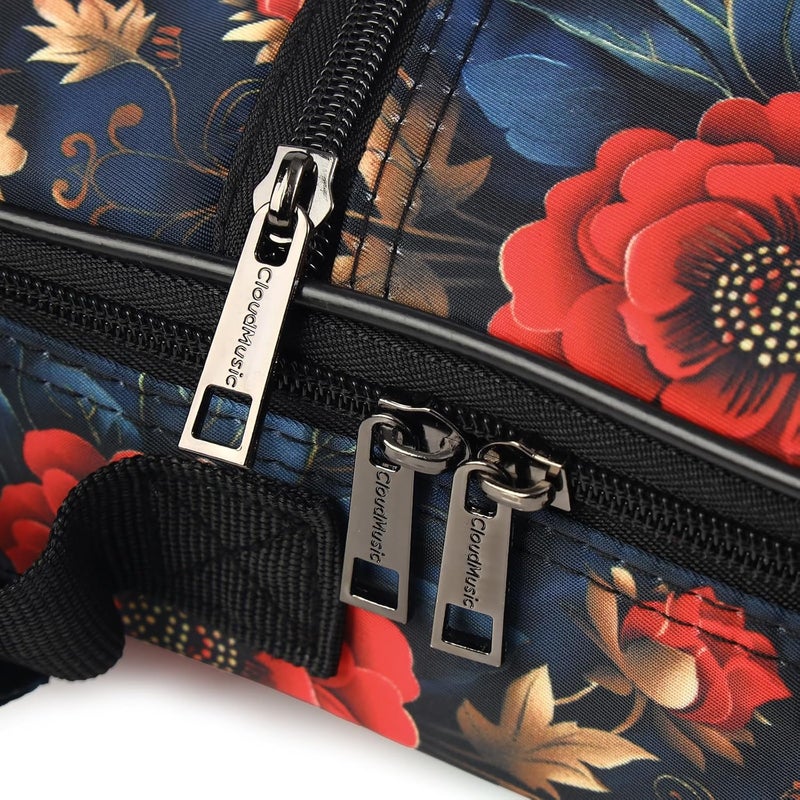 CLOUDMUSIC Ukulele Case Gig Bag Padded Backpack For Concert 23" Inch(Concert, Vintage Red Flowers) - Image 1
