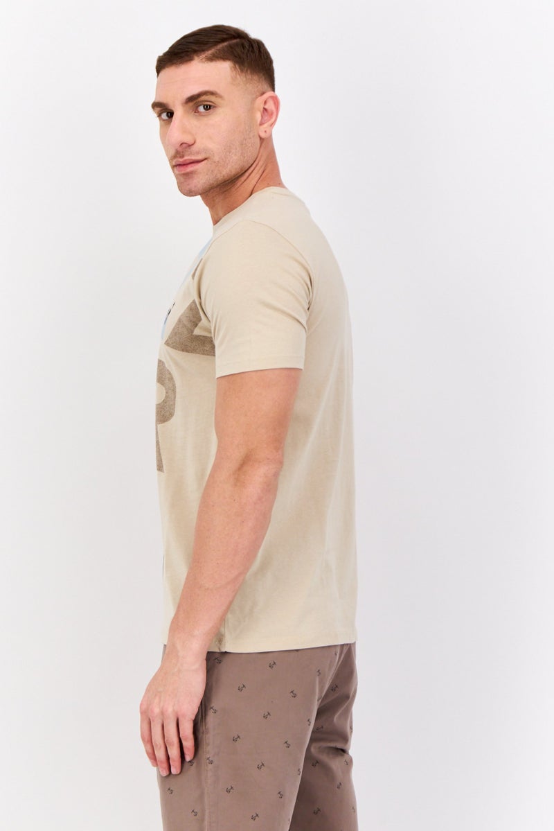 Gazzarrini Men Round Neck Short Sleeves Graphic Print T-shirt, Beige - Image 3