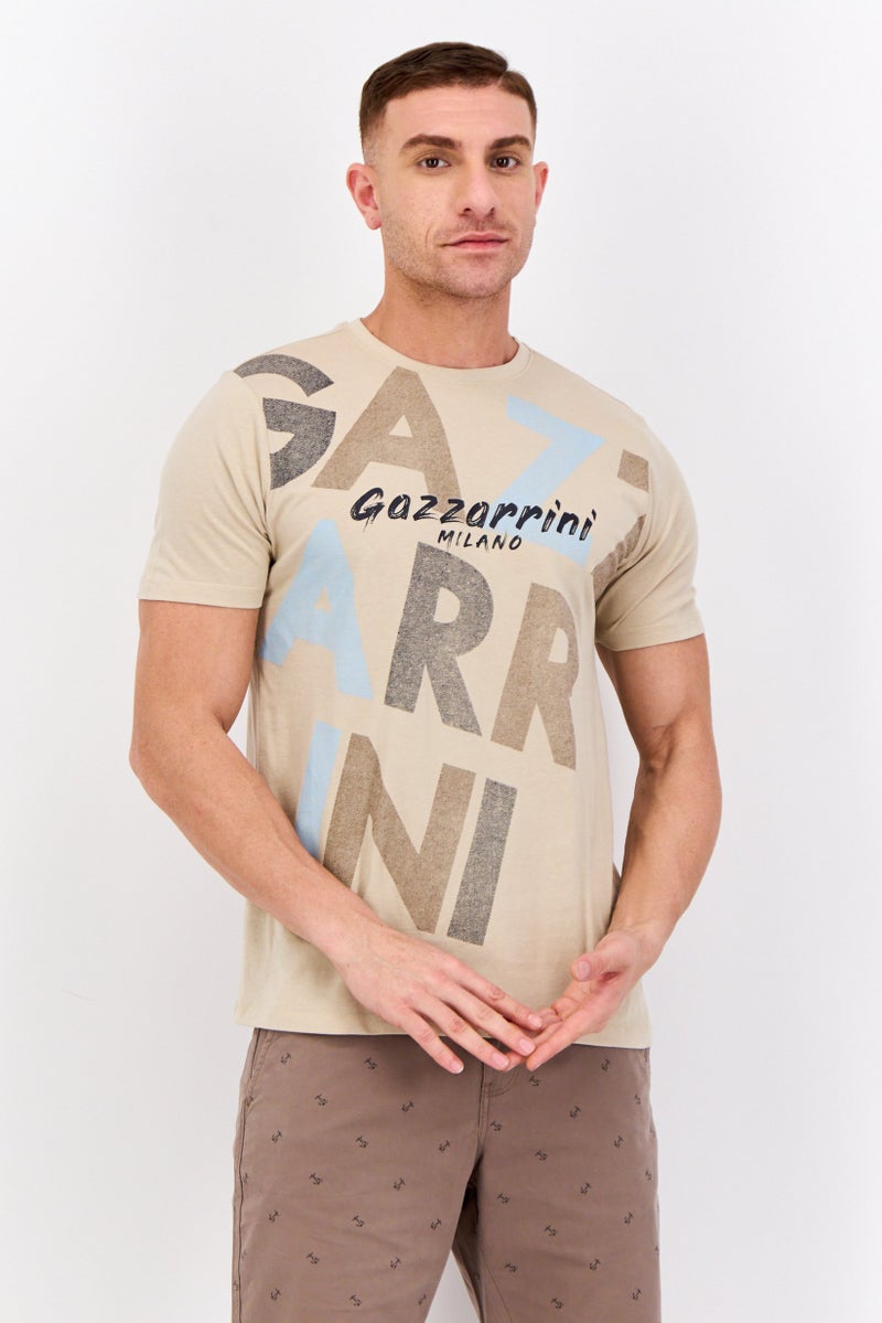 Gazzarrini Men Round Neck Short Sleeves Graphic Print T-shirt, Beige - Image 1