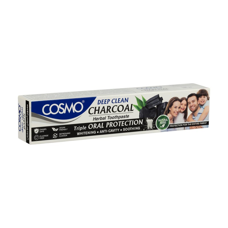 COSMO Deep Clean Charcoal Herbal Toothpaste Activated Charcoal & Herbal Blend for Intense Whitening, Toxin Removal & Long-Lasting Freshness Whitening & Gum Protection 100g - Image 3