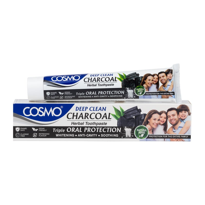 COSMO Deep Clean Charcoal Herbal Toothpaste Activated Charcoal & Herbal Blend for Intense Whitening, Toxin Removal & Long-Lasting Freshness Whitening & Gum Protection 100g - Image 2