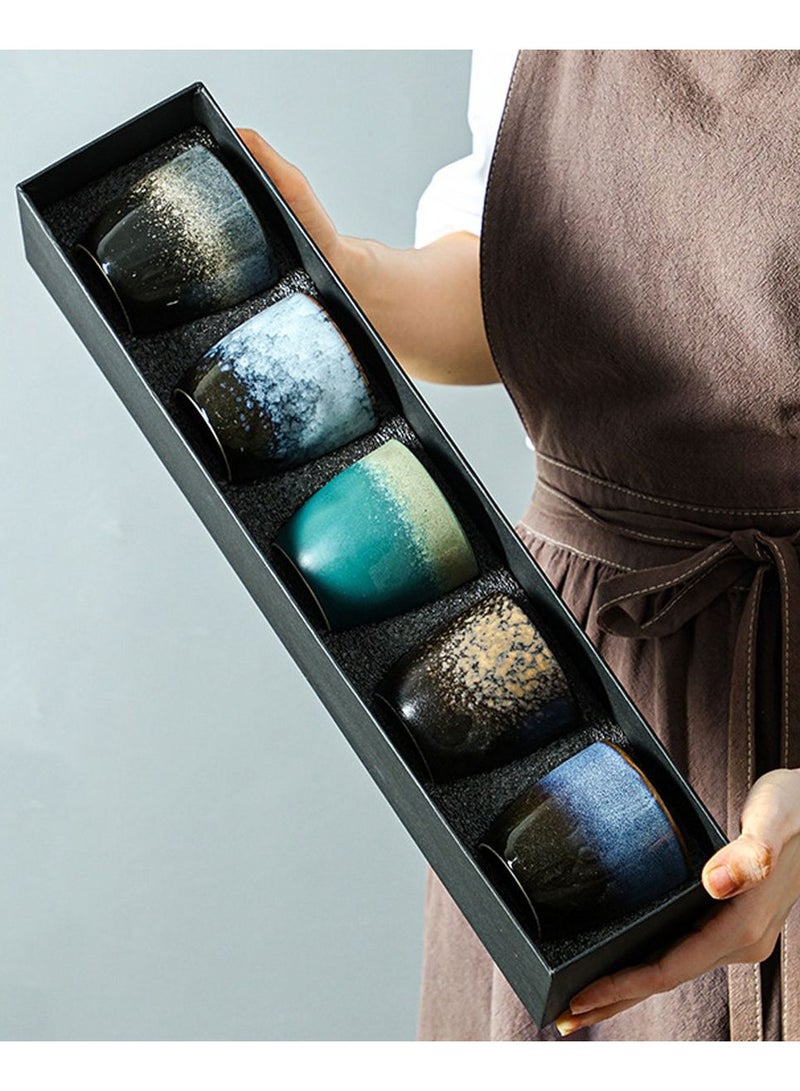 كيل › طقم أكواب قهوة سيراميك يدوي الصنع 5 قطع سعة 150 مل – علبة هدايا متعددة الألوان لشاي الإسبريسو والكابتشينو واللاتيه والقهوة التركية - Image 2