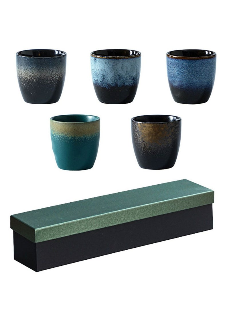 كيل › طقم أكواب قهوة سيراميك يدوي الصنع 5 قطع سعة 150 مل – علبة هدايا متعددة الألوان لشاي الإسبريسو والكابتشينو واللاتيه والقهوة التركية - Image 1