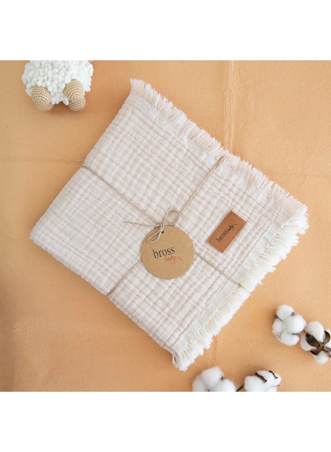 BROSS 100% Cotton Unisex Baby Blanket, 4 Layers, Swaddle Blanket for Newborn Babies - Image 1
