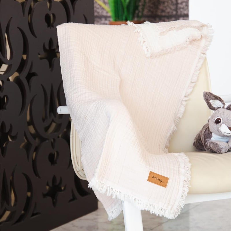 BROSS 100% Cotton Unisex Baby Blanket, 4 Layers, Swaddle Blanket for Newborn Babies - Image 3