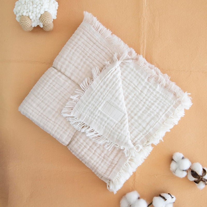 BROSS 100% Cotton Unisex Baby Blanket, 4 Layers, Swaddle Blanket for Newborn Babies - Image 2