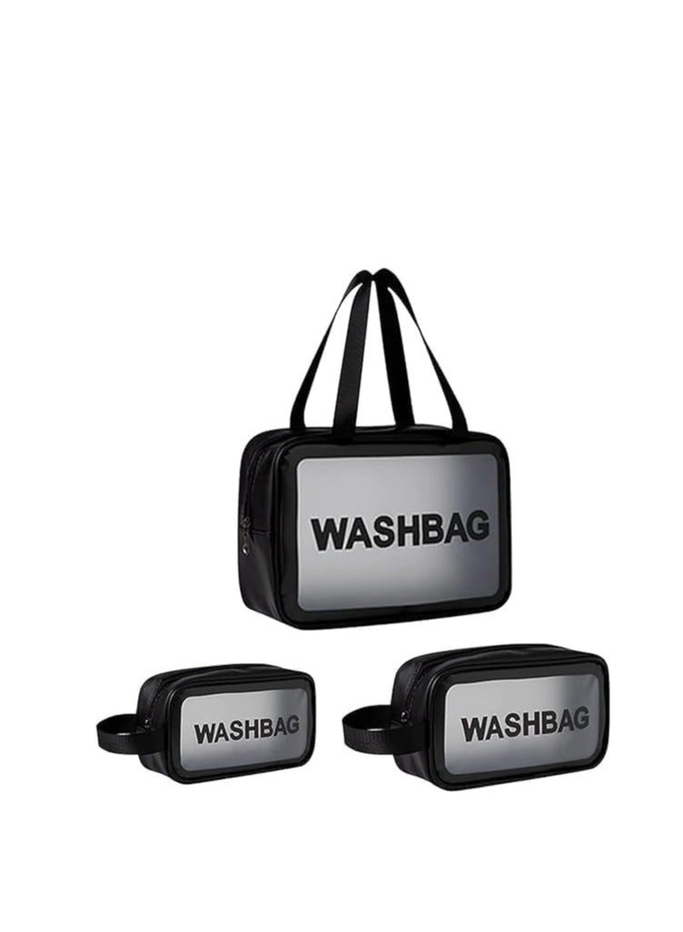 Travel Toiletry Bag for Women Men Transparent Waterproof Makeup Cosmetic Organizer Toiletry Accessories Set of 3 Black Plastic - Image 1