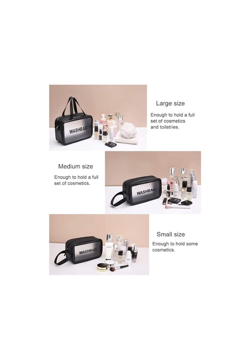 Travel Toiletry Bag for Women Men Transparent Waterproof Makeup Cosmetic Organizer Toiletry Accessories Set of 3 Black Plastic - Image 2