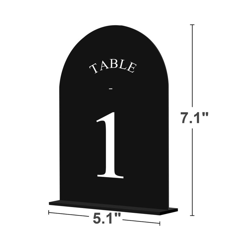 JOYIT Arch Wedding Table Numbers 1-20 with Stands â€“ Double-Sided Printed 5" X 7" Acrylic Table Signs with Black Background White Text, Perfect Acrylic Table Numbers for Wedding Receptions, Parties, Anniversaries, and Events - Image 2