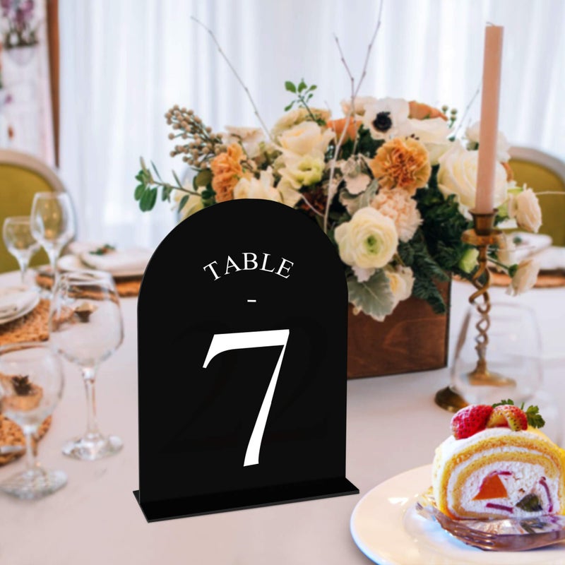 JOYIT Arch Wedding Table Numbers 1-20 with Stands â€“ Double-Sided Printed 5" X 7" Acrylic Table Signs with Black Background White Text, Perfect Acrylic Table Numbers for Wedding Receptions, Parties, Anniversaries, and Events - Image 5