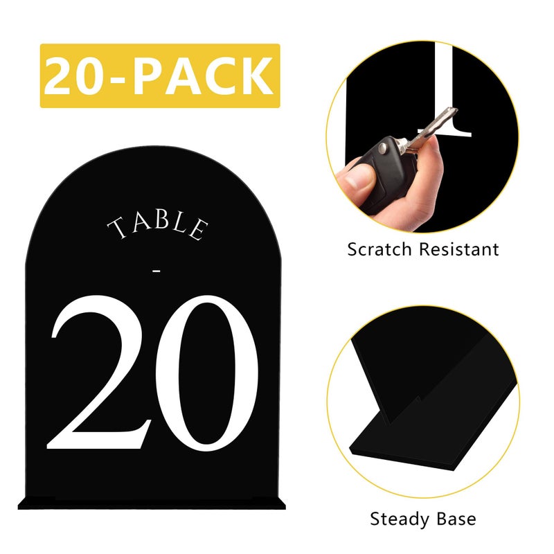 JOYIT Arch Wedding Table Numbers 1-20 with Stands â€“ Double-Sided Printed 5" X 7" Acrylic Table Signs with Black Background White Text, Perfect Acrylic Table Numbers for Wedding Receptions, Parties, Anniversaries, and Events - Image 3